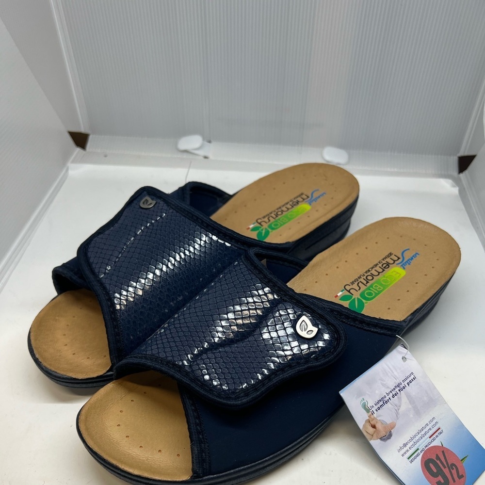 Eco Bio Sanital Blue Comfort Memory Foam Slide Sandals SZ 9.5